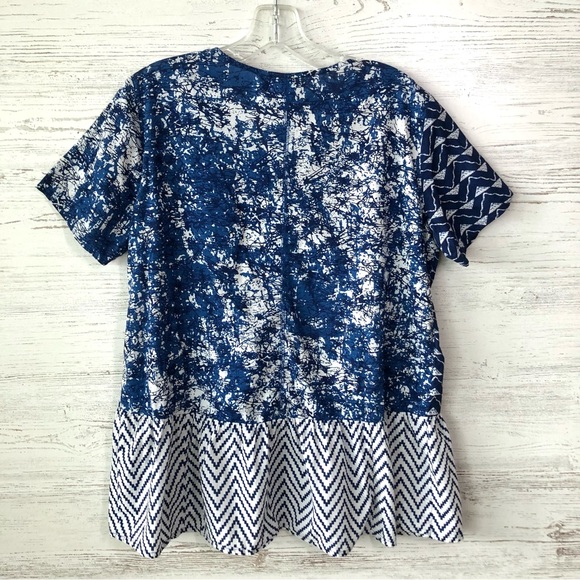 *3/$20* LOGO by Lori Goldstein Mixed Print Ikat Peplum Tunic Blouse XS - Picture 5 of 6